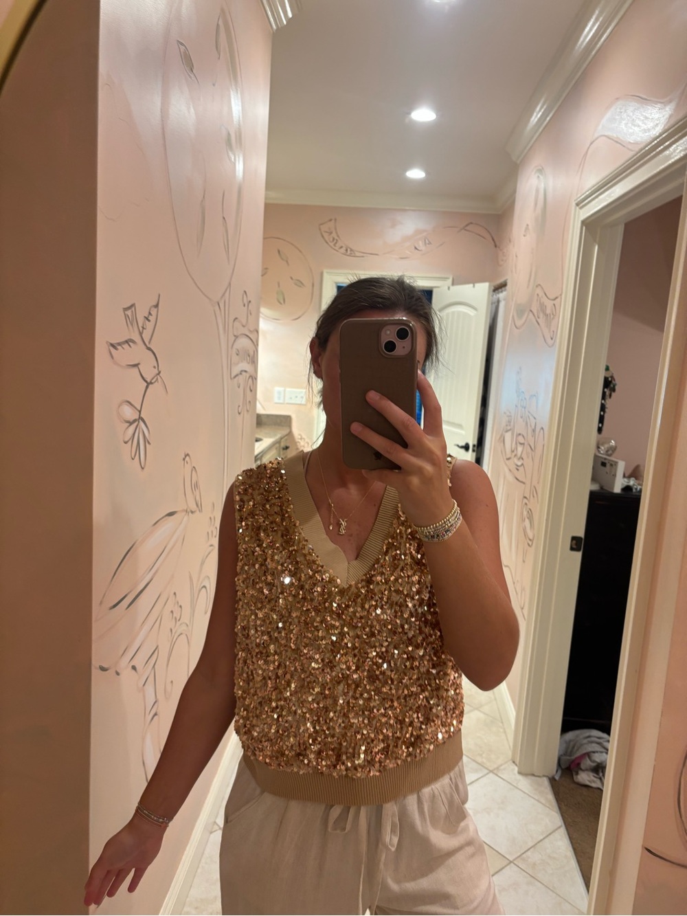 Umgee Gold Sequin V-Neck Sleeveless Tank